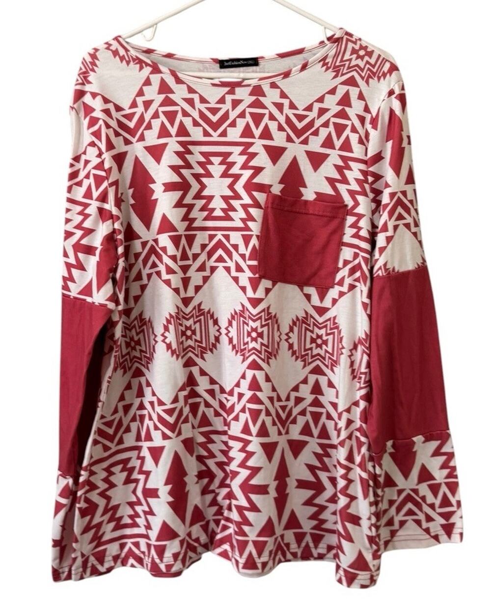 Just Fashion Now Women Long Sleeve Shirt Size 2XL Aztec Polyester Southwestern